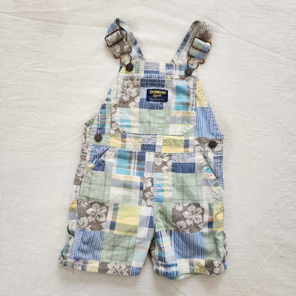 Oshkosh Plaid Patchwork Shortalls 18 months